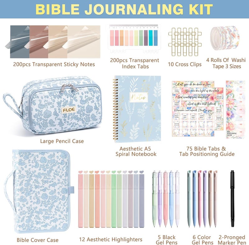 FLOE Bible Study Supplies Journaling Kit for Women with Bible Cover Case, Valentines Day Christian Gifts for Women, Bible Study Tools Accessories Set w/ Highlighter Pen, Pencil Case Notebook Annotation Kit - Image 2